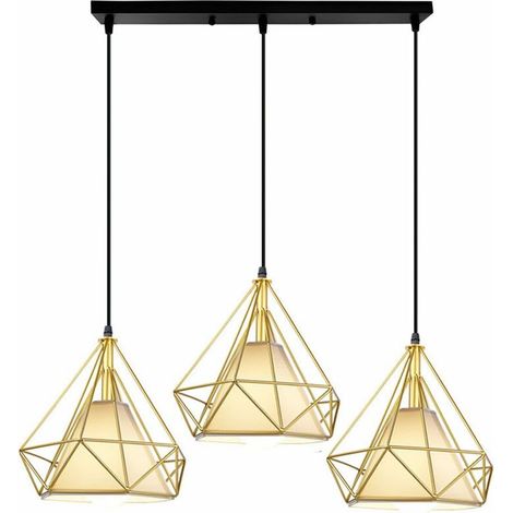 Lustre Suspension Cage forme Diamant Contemporain 25cm Doré Corde Ajustable Luminaire en Fer Industrielle Salle à Manger Bar Chambre BLOW (1/5)