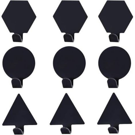 9 Pièces Crochets Auto-Adhésifs,Crochet Adhésif Mural,Crochet Mural Crochet Adhésif Noir,pour Salle de Bain, Cuisine(Trois formes) (1/4)