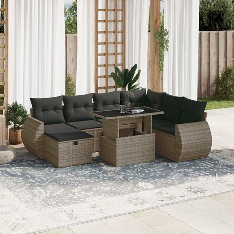 vidaXL Salon de jardin 8 pcs avec coussins gris résine tressée (1/5)