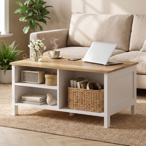 Coffre de rangement avec couvercle amovible, 80 x 60 x 40 cm, effet bois naturel (1/5)