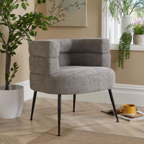Barrel Boucle Teddy Fur Accent Chair Grey Modern Home Living Seating Furniture (1/5)