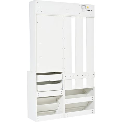 Porte manteaux entrée blanc 110 cm miroir rangement chaussures 2 tiroirs 2 rabattables 3 crochets étagères banc (1/5)