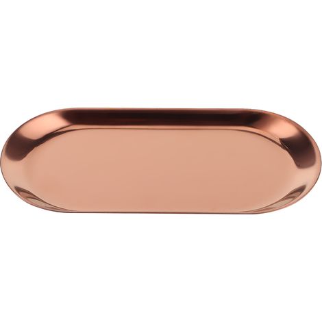 5-teiliges Set ovaler Handtuchablagen aus Edelstahl, Kosmetik- und Schmuckaufbewahrungstabletts, Geschirr- und Tellerorganizer, Roségold (1/5)