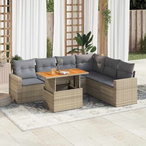 Set sofás de jardín 7 piezas y cojines ratán sintético beige vidaXL (1/5)