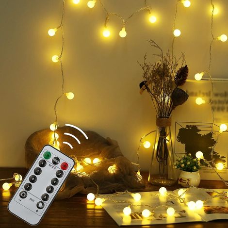 Guirlande Lumineuse 10M 80 Ampoules, Tomshine 8 Modes avec Télécommande，Etanche IP44, 0.6W LED à Piles Petites Boules, Alimenté par batterie(Blanc Chaud)