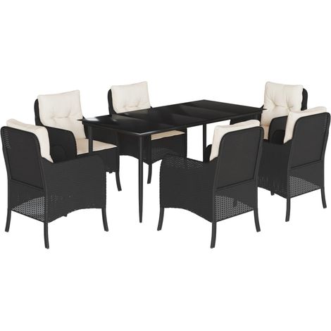 vidaXL Set da Pranzo da Giardino 7 pz Nero con Cuscini in Polyrattan (1/5)