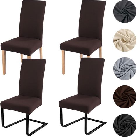 Housses de chaise extensibles universelles pour chaises cantilever, lot de 4, marron foncé (1/5)
