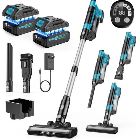 700W/60KPA Aspirateur Balai sans Fil 70min, 2.0 L Aspirateur sans Fil avec Rechargeable Support Mural, Brosse Anti-Enmêlement Améliorée et OLED Écran Tactile, pour Sols Durs/Animaux/Voiture (1/5)
