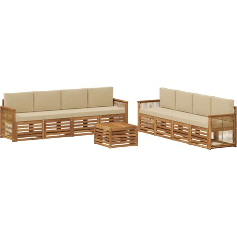 Outdoor-Sofagarnitur 9 stk. Natur und Beige vidaXL (1/5)
