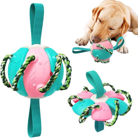 Flying Saucer Ball for Dogs, Dog Flying Disc & Frisbee Ball, Interactive Dog Toys, Indestructible Soccer Toys for Water Play & Outdoor Fun, Chew Toy for Teeth Cleaning (Pink & Blue) (1/4)