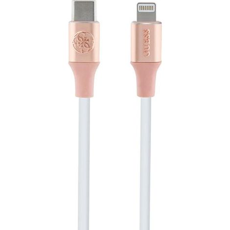Cable de carga rápida USB-C-Lightning de 1,5 m de Guess gucllalrgdp, color rosa con logotipo en relieve rosa. (1/5)