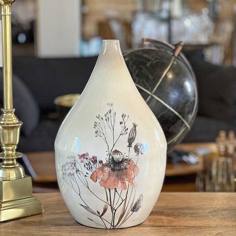 Vase floral blanc nacré fer 25x42cm (1/2)