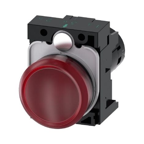 Indicatore Luminoso, 22mm, rotondo, in metallo, rosso, lente liscia, con supporto