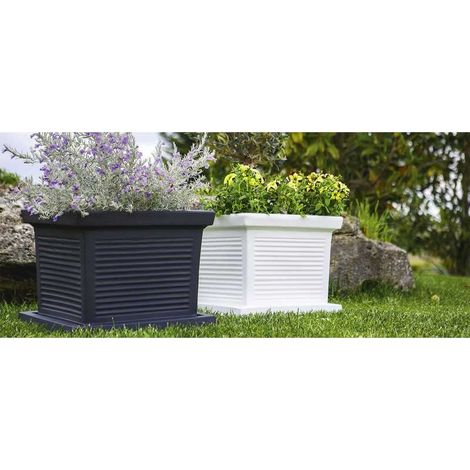 Vaso quadrato decorativo classico tradizionale 48x48 H38 in polimero resistente bianco per piante per giardini e terrazze - Made in Italy - Monacis (1/6)