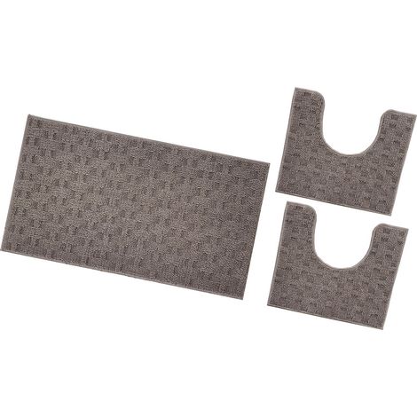 Tappeto Bagno Morbido Assorbente Antiscivolo 3D Intrecciato Lavabile Set 3 Pezzi - Marrone
