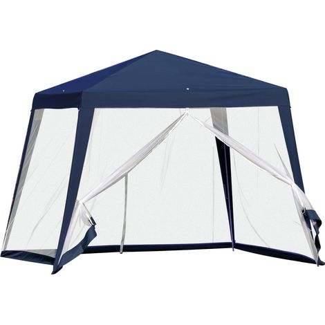 Gartenpavillon Festzelt Partyzelt Wetterfest Moskitonetz Metall Polyester Blau 3X3M
