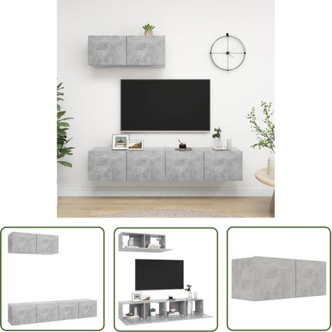 The Living Store Meubles TV 3 pcs Gris béton Bois d'ingénierie - Meuble Tv Mural - Meuble Tv Suspendue - Armoire Hifi - Étagère Murale - Rangement Tv (1/5)