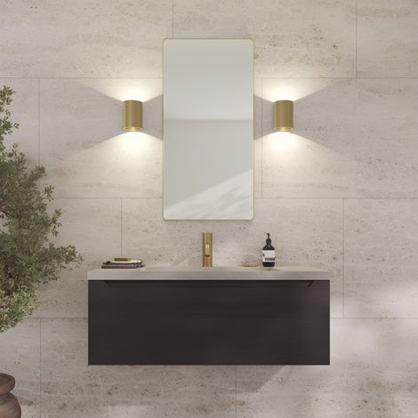 Miroir Mural doré avec Cadre - 45 x 90 cm - Miroir décoratif pour Salle de Bain, Salon, Chambre à Coucher et Couloir - Miroir Minimaliste et élégant en Laiton brossé (1/5)