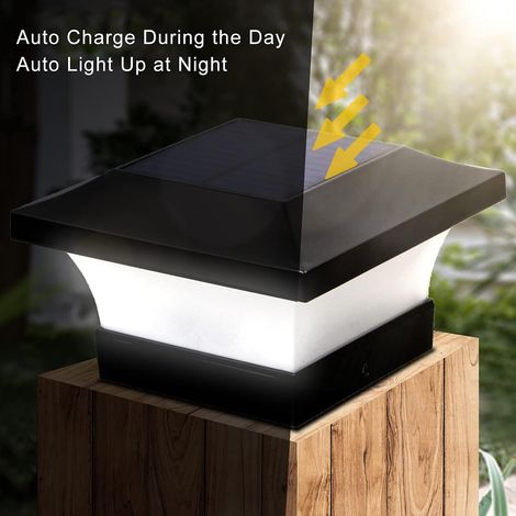 Lampe solaire extérieure à capuchon, 1 lampe LED solaire à capuchon pour poteau de clôture, convient aux poteaux en bois, terrasses, patios ou à la décoration de jardin (1/5)