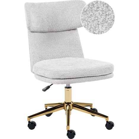 Office Chair Light Grey Boucle Fabric Upholstery Armeless Design Full Swivel Seat Height Adjustment GRANBY