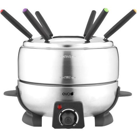 EVA Fonduta Elettrica Inox 9 Pezzi 800W 2,3 L Termostato Regolabile 6 Forchettine colore Argento (1/2)