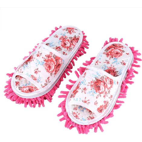 1 paire de chaussons-serpillières, semelle en microfibre antidérapante, nettoyage sol sans se pencher, pour poussière cheveux poils d'animaux (1/5)