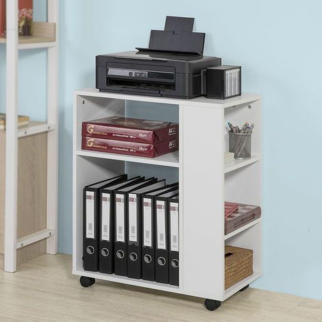 SoBuy FBT68-W Druckertisch mit 7 Ablagen Rollcontainer Bürowagen Beistellwagen Aktenwagen weiß BHT ca: 60x75x35cm