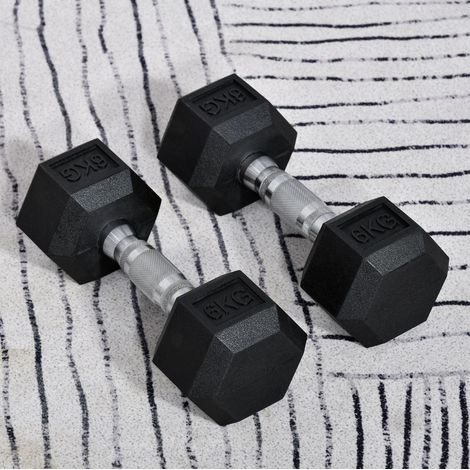 Manubri esagonali 2 x 6 kg in ghisa con rivestimento in gomma, nero HAVRYA (1/5)