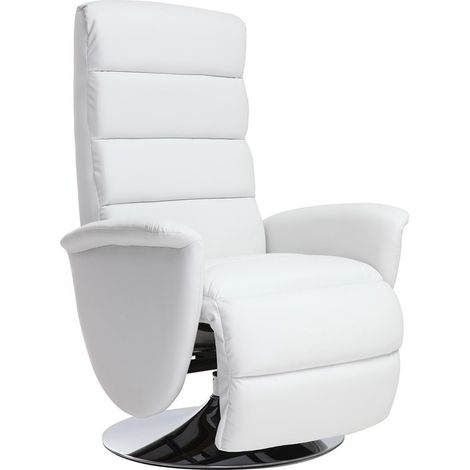 Miliboo – Fauteuil relax manuel blanc inclinable 360° – Dossier et repose-pieds ajustables – Mousse haute densité 24 kg/m³ – Piètement chromé (1/7)