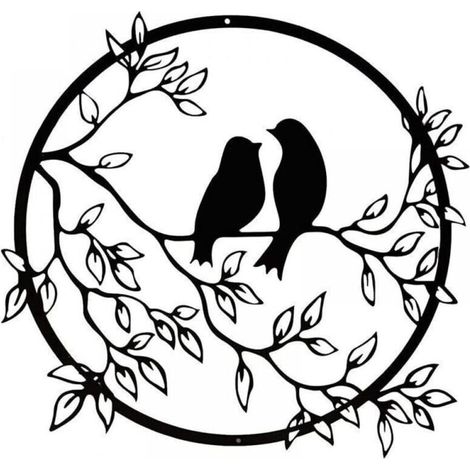 Décoration Murale en métal Oiseau sur Branche d'arbre, Silhouette Murale d'oiseaux en Fer Noir, Art Mural Suspendu en métal pour Jardin intérieur et extérieur