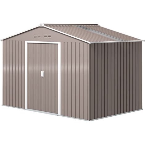 Abri de jardin 4,9 m² (277 x 195 x 192 cm) avec 2 portes coulissantes, toit en fibre de verre et 4 fenêtres, gris clair (1/5)