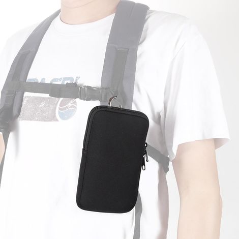 Funda para teléfono con cremallera amortiguadora de liberación rápida, cinturón y correa para el cuello compatible con iPhone 16/15/14/13/12/11 Pro y XR (negra). (1/5)