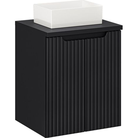 Conjunto VANO 50cm: mueble bajo lavabo con armarios + encimera para lavabo negro mate + lavabo rectangular sobre encimera blanco