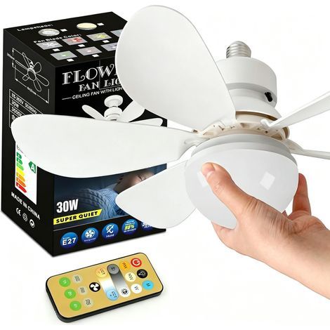 16.5" LED ceiling fan with remote control, 3-speed wind control, E27 screw base ceiling fan, 3-color dimmable for home (30 Watts) (1/5)