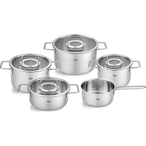 Jeu De Faitouts/sautoir/casserole En Acier Inoxydable, 5 Pièces Dont 4 Avec Couvercle En Verre (3 Faitouts, 1 Sautoir, 1 Casserole À Queue), Compatible Induction (1/5)