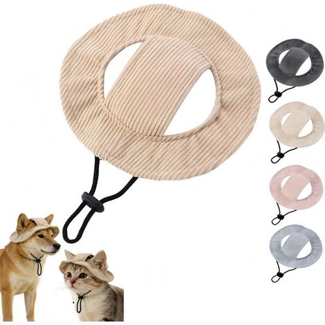 Chapeau de soleil pour chien et chat – Chapeau à large bord avec protection UV – Casquette pour animaux de compagnie – Pour activités extérieures – Kaki (1/5)