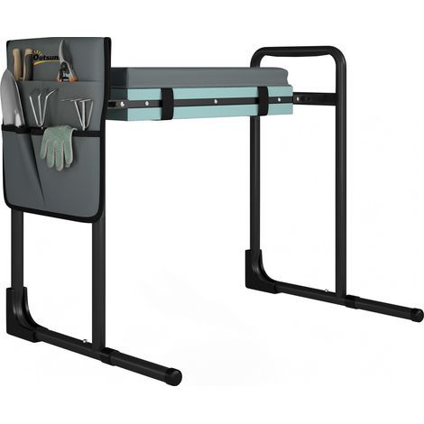 Tabouret de jardin pliable agenouilloir de jardin avec coussin rembourré en mousse EVA, poches à outils, gris foncé (1/5)