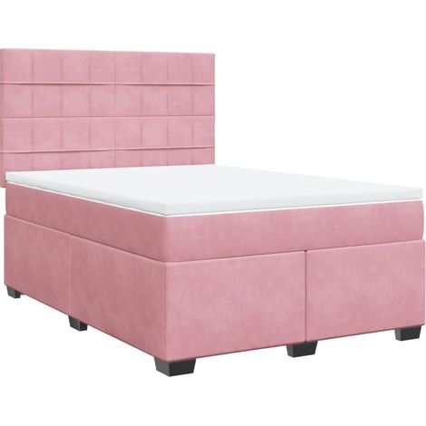 Maison Exclusive - Sommier à lattes de lit avec matelas Rose 140x190 cm Velours (1/5)
