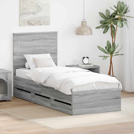 vidaXL Bed Frame with Drawer Grey Sonoma 75 x 190 cm Engineer Wood (1/5)