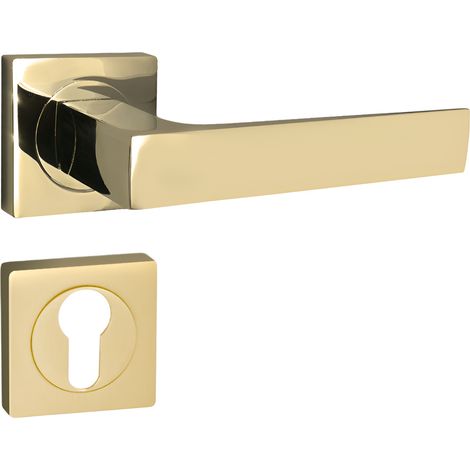 domino Türgriff Drückergarnitur PZ - Profilzylinder Set quadratische Rosette Türklinke für Zimmertür, Bürotür, Kellertür & Innentür Türbeschläge aus Aluminium  Messing Gold QUADRADO-QR M1 (1/5)