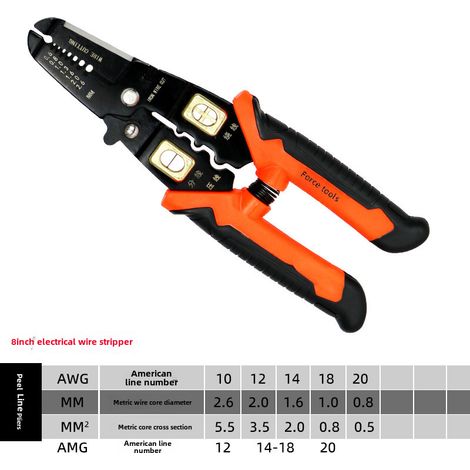 Dénudeur 16-en-1 trou carré – Acier – Bec fin – Coupe câble et sertissage – Polyvalent