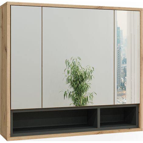 Armoire de toilette Beatrice, Chêne Artisan/Anthracite, 80 x 72 cm, Vicco