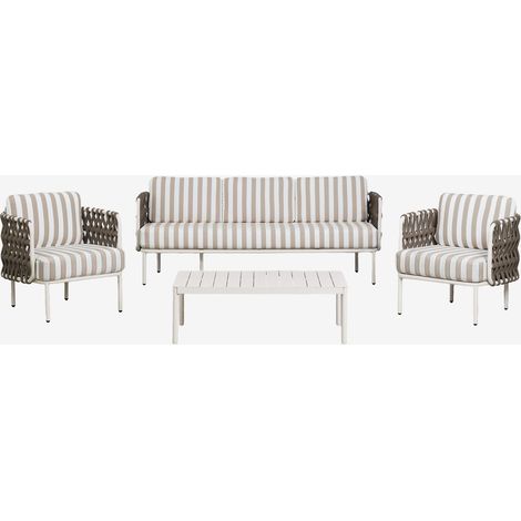 Conjunto de jardín con sofá de 3 plazas, 2 sillones en cuerda trenzada Tevary y mesa de centro en aluminio Boleni SKLUM       