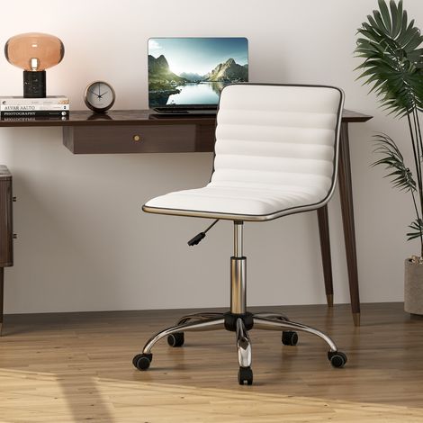 Chaise de Bureau Ajustable avec Siège Pivotant et Roues Universelles Chaise de Bureau Rembourrée Chaise de Conférence Charge 150kg Blanc (1/3)