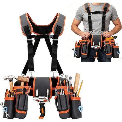 Ceinture à outils pour homme avec poche à ongles, sac à mètre ruban et porte-marteau, sac à outils magnétique pour homme, sac à outils amovible et réglable pour électriciens, charpentiers (1/5)
