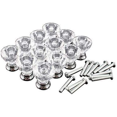 Boutons Transparent Poignée, 12 Pièces 25mm Boutons de Porte à Diamant en Cristal et ABS avec des Vis pour Tiroir, Porte, Meuble, Armoire ou Décor Domicile etc..