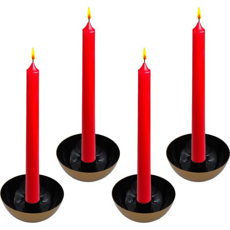 Metall Kerzenschale gold-schwarz 4er Set - Ø 10 cm - Schale mit Halter für Stabkerze - Advent Weihnachten Kerzenleuchter Kerzenständer Kerzenhalter Kammerleuchter