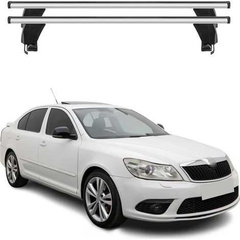 OMAC Dachträger Querträger Alu für Skoda Octavia II 2008-2013 5tür Facelift – Abschließbar – T-Nut – City-Crash-getestet – Max. 50 kg Silber (1/5)