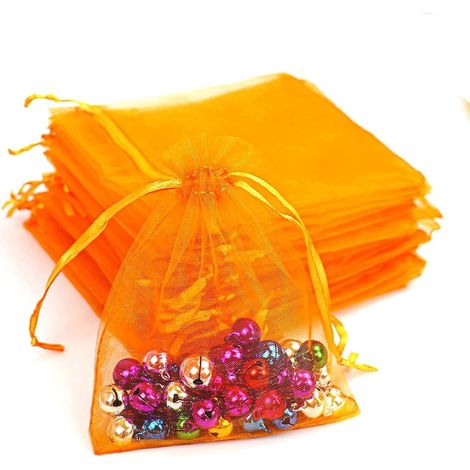 50pcs Sacs Organza,17x23cm Sachets Pochettes Cadeau en Organza avec Rubans Sac à Bijoux Sachets pour Lavande Sacs de Bonbons Faveur Présent Sacs pour Anniversaire Baptême Fête Décoration Mariage,orang (1/4)