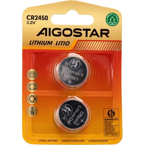 Batteria bottone Aigostar 3V CR2450 Litio confezione da 2 pile (1/4)